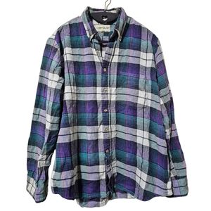 Campus Purple & Turquoise Blue Plaid Button Down Long Sleeve Shirt